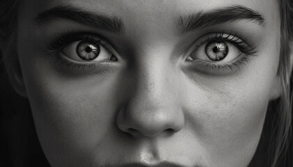 Naklejka premium Cute young woman staring at camera with innocent facial expression generated by AI