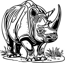 Rhinoceros black and white vector illustration | Digital Silhouette of a rhinoceros 
