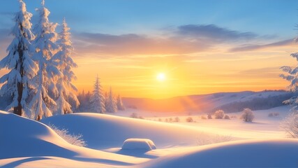 Background design of the sun rising on a winter morning. Winter background. Winter wallpaper