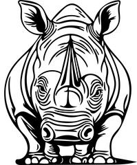 illustration of a rhinoceros black and white | Silhouette of a rhinoceros on white background