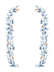 A watercolor vector frame with dusty blue flowers and leaves.
