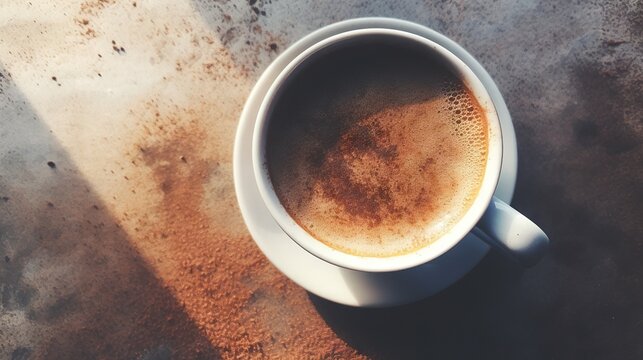  a cup of coffee with a brown substance on the top of it.  generative ai