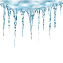Group of light blue realistic icicles of different lengths connected at the top