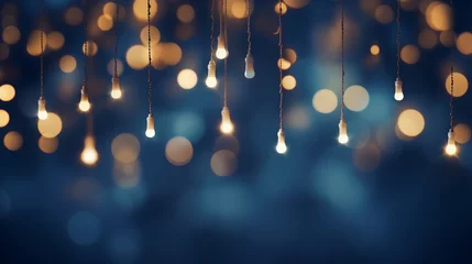 Foto op Canvas Dark blue background adorned with festive bokeh lights in a soft blur, creating a beautiful and elegant decoration. Celebration and enchantment, perfect for setting a festive, holiday, or magical mood © TensorSpark
