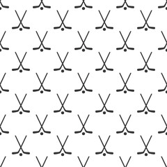 Ice hockey sticks and puck seamless pattern with simple sport symbols. Hockey vector print. Winter sporting repeated wallpaper for activity designs, fancier prints. Minimalistic style