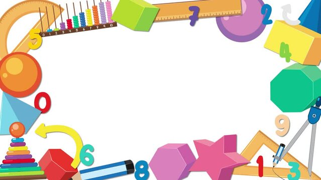 Math border frame with various learning tools and objects.