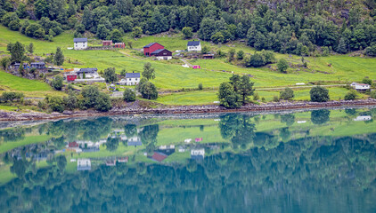 Small communities line the waters near Skjolden, Norway
