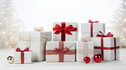 Christmas gift boxes on white background - Powered by Adobe