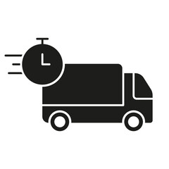 Express Shipping Silhouette Icon. Delivery Time Glyph Pictogram. Fast Vehicle Deliver Solid Sign. Cargo Truck with Timer Sign, Free Shipment Symbol. Isolated Vector Illustration