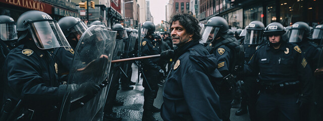 Riots in New York city. People strike protest indignantly in the streets 