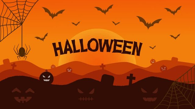 Halloween Animation with silhouette With silhouettes of spiders, bats, graves and pumpkins in the background. Suitable for Halloween Day Video