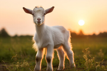 Obraz premium Cute animals goat rural grass farming