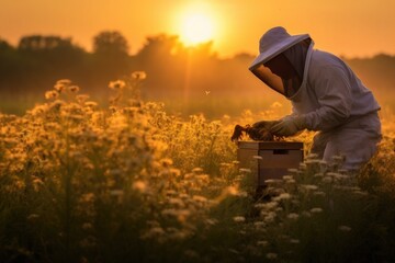 Beekeeper working collect honey. Beekeeping concept. - obrazy, fototapety, plakaty