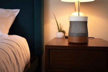 white noise machine on a night stand