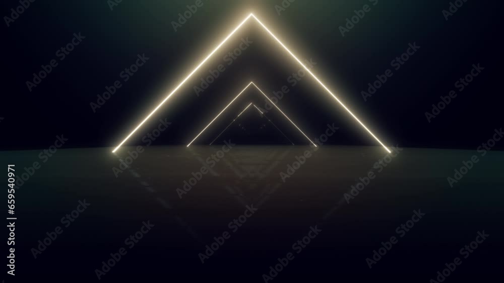 Wall mural neon reflection vj universal background loop. travel passing neon with reflection go to dark backgro