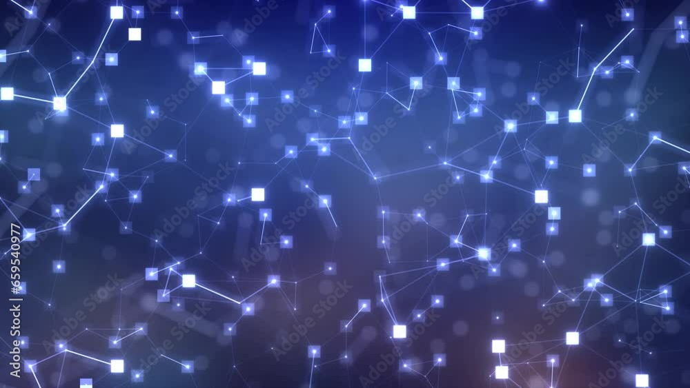 Wall mural futuristic geometric network: connected squares and glowing lines in dynamic motion