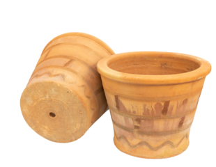 Large clay pots on white background