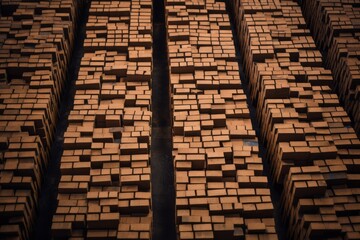 Brick warehouse, rows of bricks neatly stacked in the warehouse