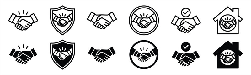 Deal handshake line icon set. Business agreement, friendly, or partnership handshake icon symbol for apps and websites. Vector illustration
