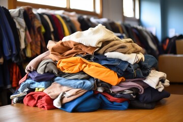 Fototapeta premium pile of donated clothing for refugees
