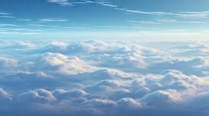  a blue sky with white clouds and a plane in the distance.  generative ai