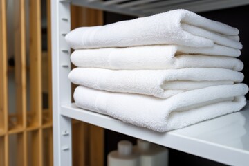 a white fluffy towel on a sanitarily cleaned rack