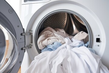 open washing machine filled with hypoallergenic bedding