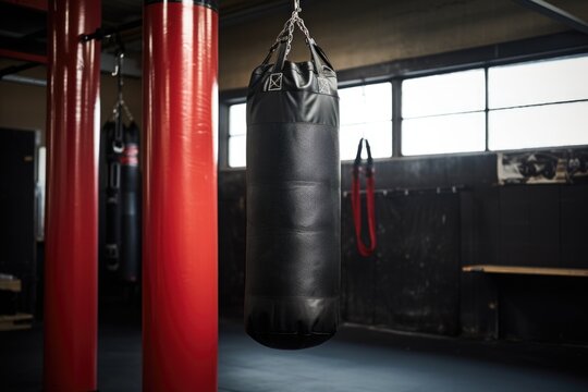 punching bag hanging in the corner of a gym