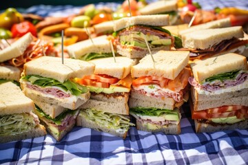 sandwiches, all looking the same, on a picnic blanket