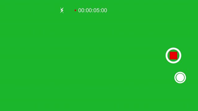 Horizontal overlay of recording screen. Smartphone camera screen during video shooting on a green background.