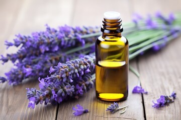 Obraz na płótnie Canvas a lavender plant with essential oil in a dropper bottle