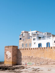 Traditional White Coastal Houses in Essaouira, Morocco on a Sunny Afternoon - Portrait shot