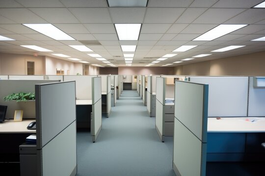 unoccupied cubicles in an office