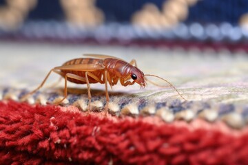 a flea peacefully sitting on a piece of carpet