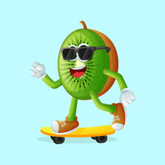 kiwi character skateboarding
