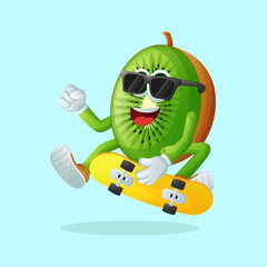 kiwi character skateboarding
