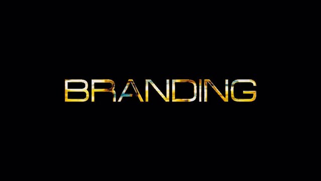 Branding word grung gold text shine light glitch animation cinematic title effect on black abstract background.Promote advertising concept isolate using QuickTime Alpha Channel proress 444
