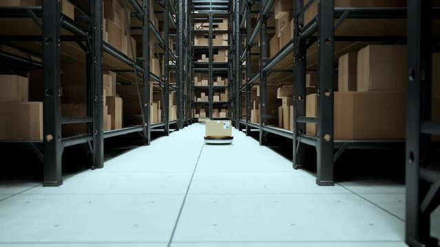 Autonomous Robot Transportation In Warehouses. Warehouse Automation Concept
