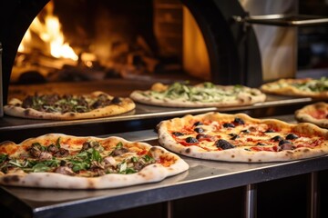 pizza oven with multiple pies baking simultaneously