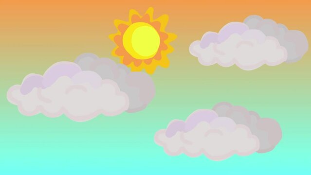clouds and sun, motion graphic of sun shining line art doodle