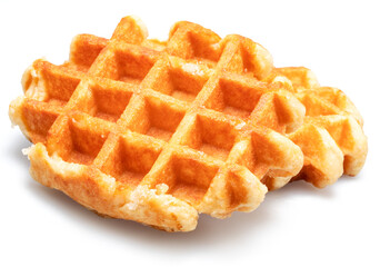 Belgian waffle with deep pockets for filling isolated on white background.