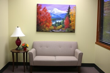 a scenic painting hanging on a counseling office wall