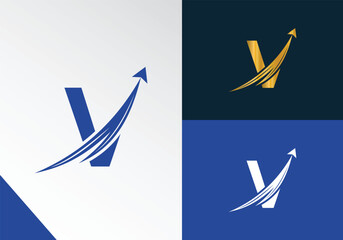 Letter V with Finance logo concept. marketing and growth arrow financial business logo design