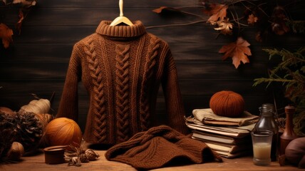 a collection of light brown sweaters neatly arranged on hangers in a well-lit and stylish boutique setting. the classic and timeless appeal of these sweaters.