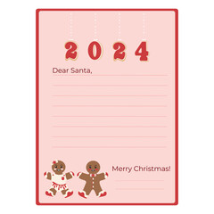 Christmas letter template to Santa Claus. Decorated sheet of paper with gingerbread men. Vector illustration. Vector. Vector illustration. Vector