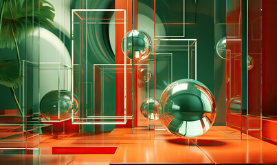 Fototapeta na wymiar Modern space with glassmorphism elements.