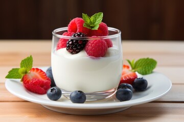 a cute cup of yogurt topped with fresh berries