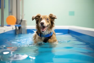 dog undergoing hydrotherapy in a pet rehabilitation pool - obrazy, fototapety, plakaty