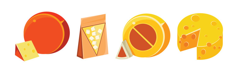 Different Types of Cheese as Fresh Dairy Product Vector Set