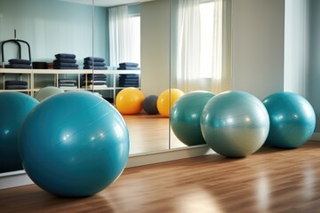 exercise balls positioned near the full-length mirror